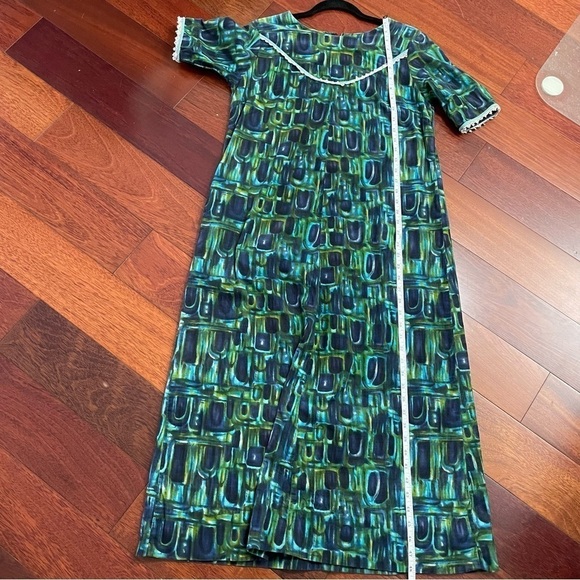 VTG Hale Muu Hawaiian Abstract Tiki Muumuu Dress Artsy 60s 70s *see msrmts - Picture 9 of 11